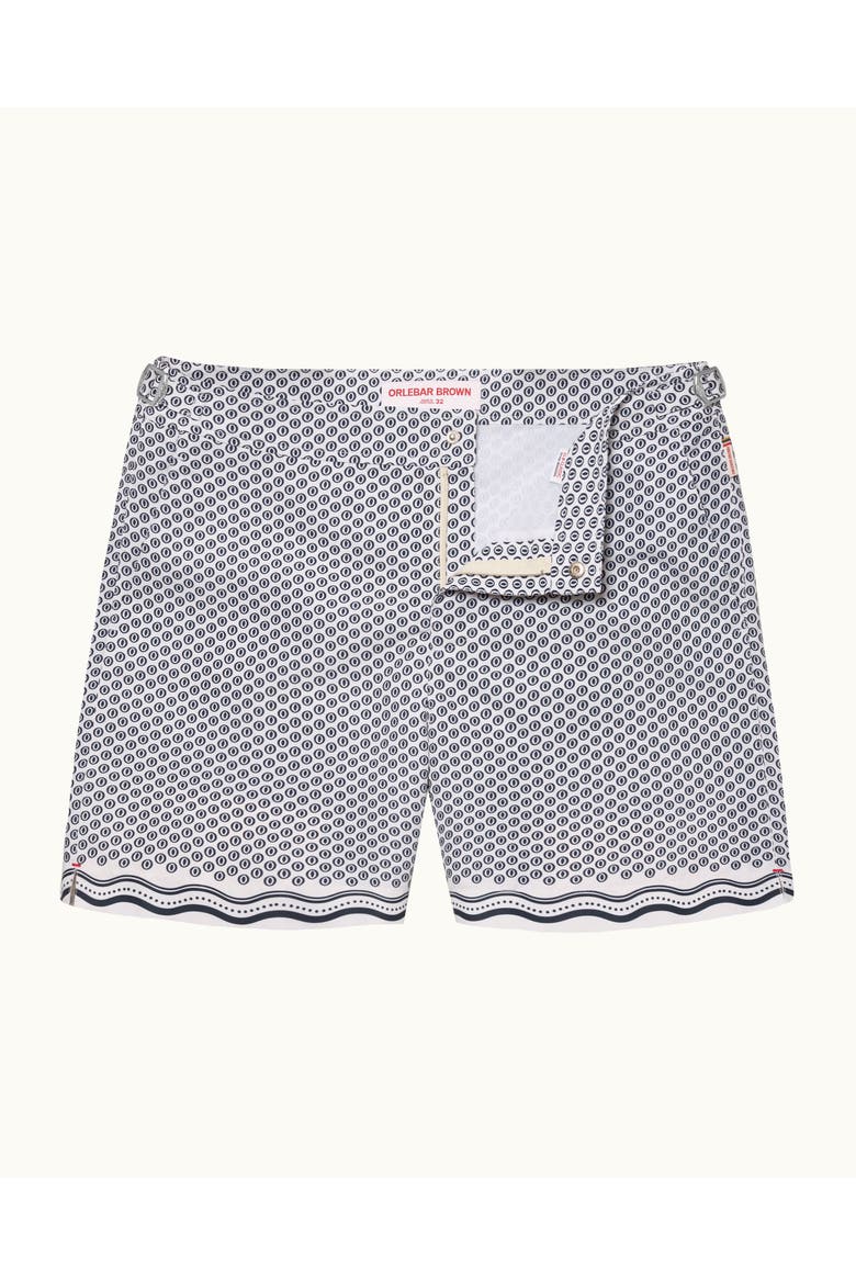 Bulldog Mid-Length Ocra Printed Swim Shorts, Alternate, color, WHITE SAND/NIGHT IRIS