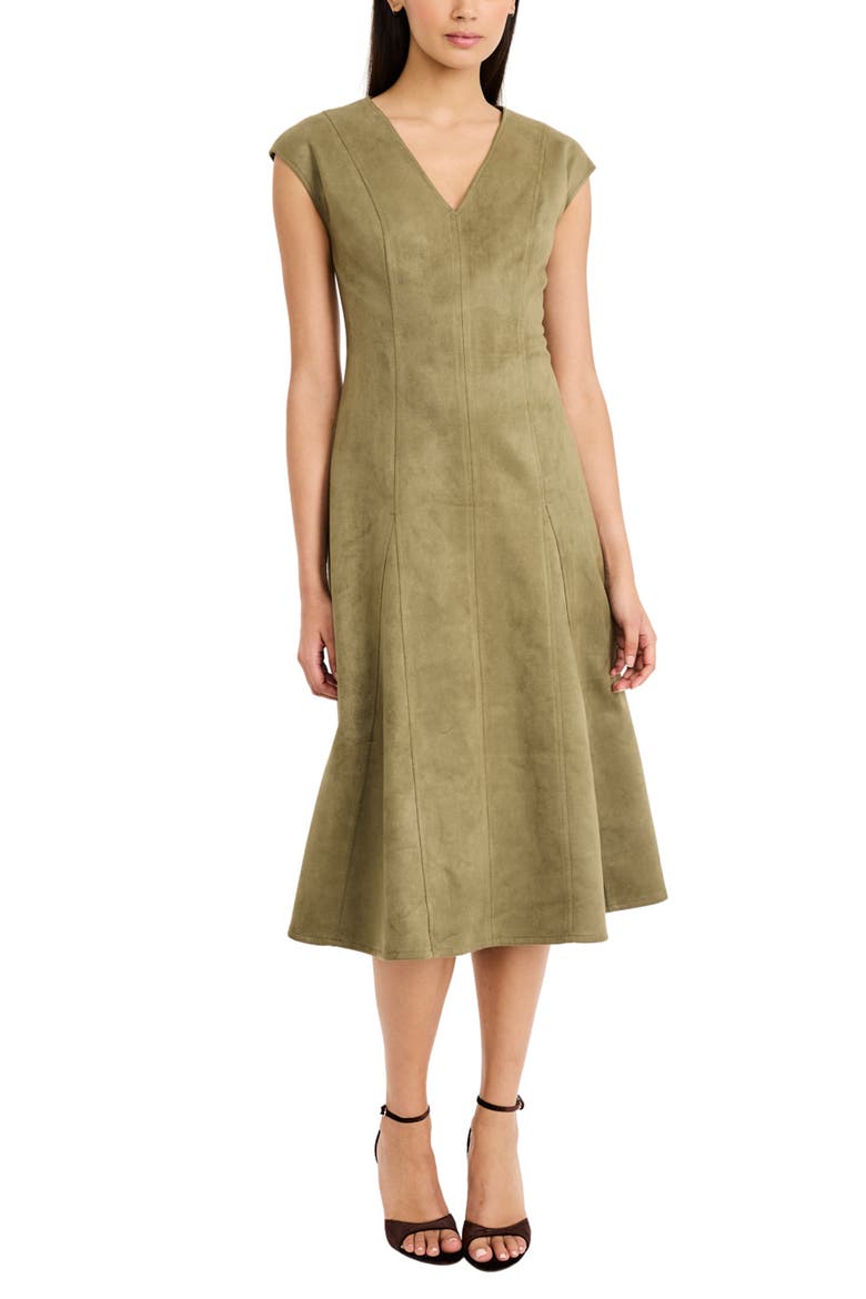 Sleeveless Faux Suede Midi Dress, Main, color, OLIVE