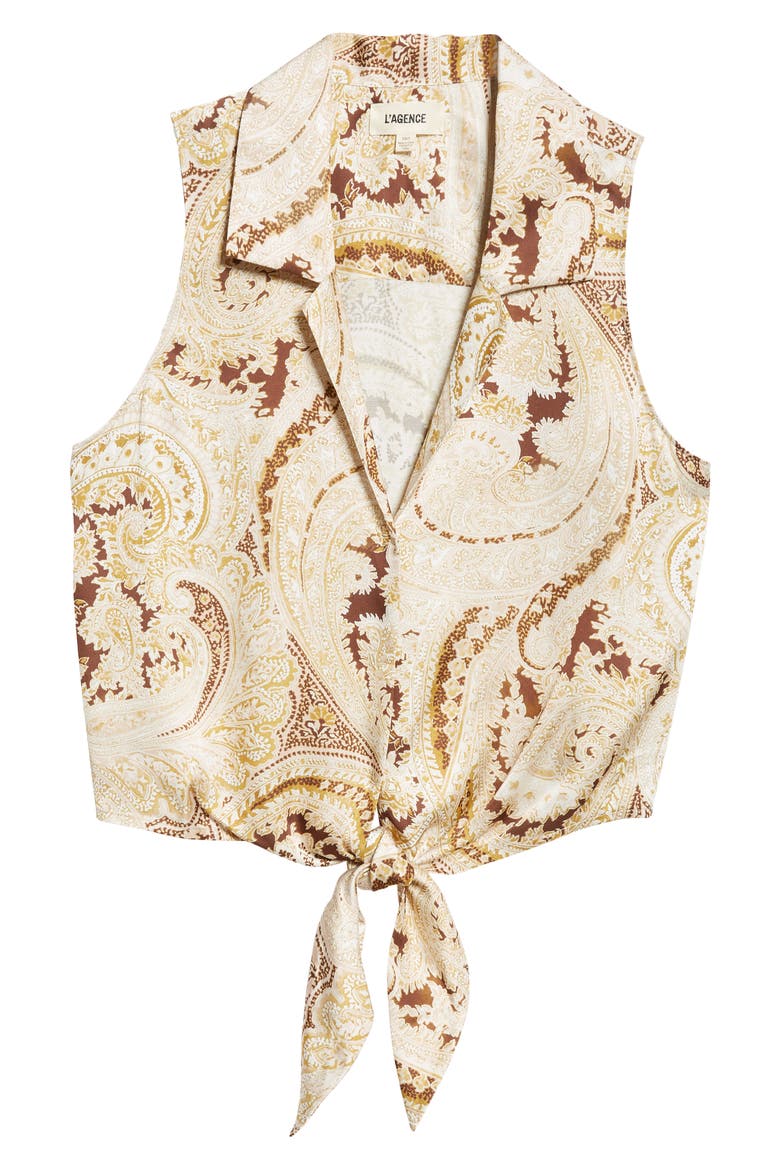 Amos Paisley Tie Front Sleeveless Shirt, Alternate, color, IVORY MULTI BOUTE PAISLEY