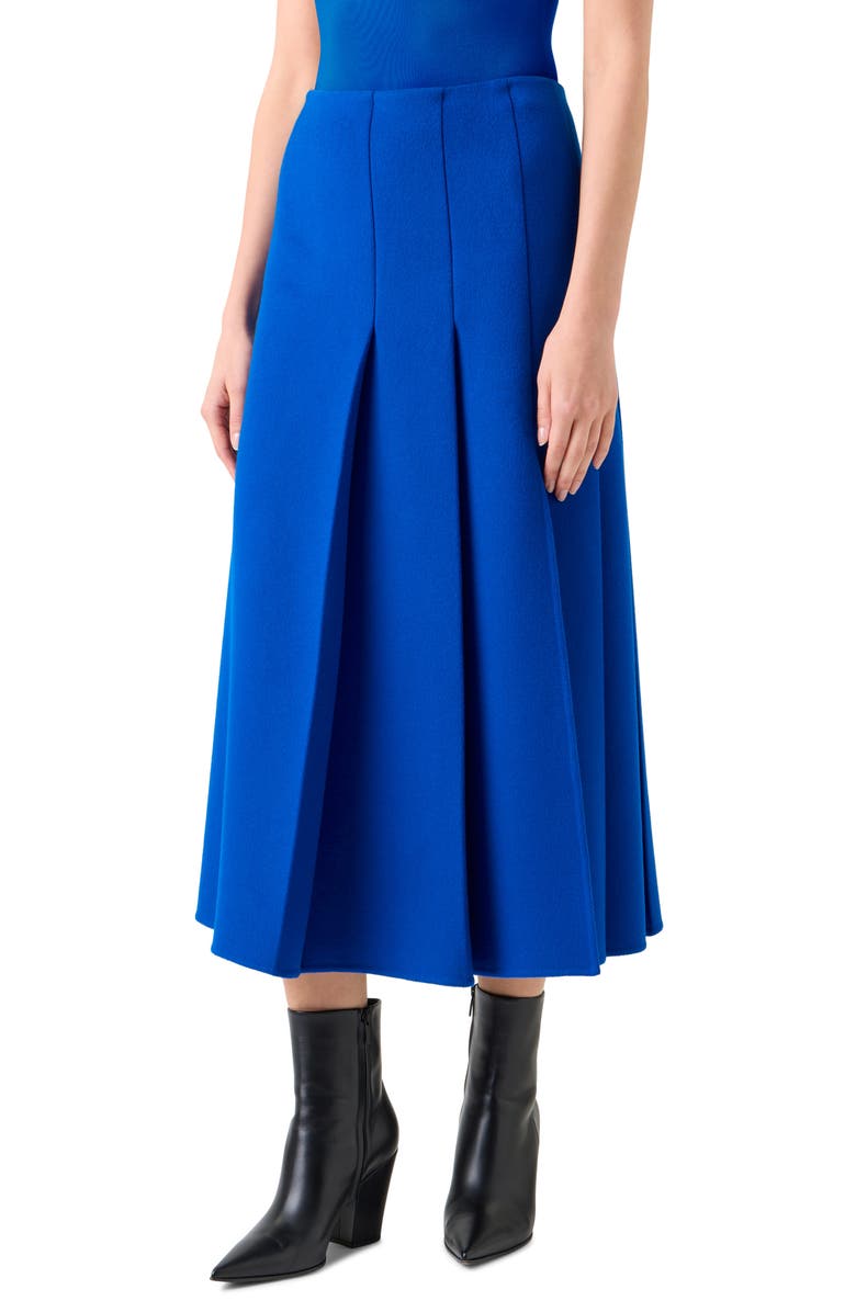 Akris Pleated Virgin Wool Flannel Midi Skirt, Alternate, color, Royal Blue