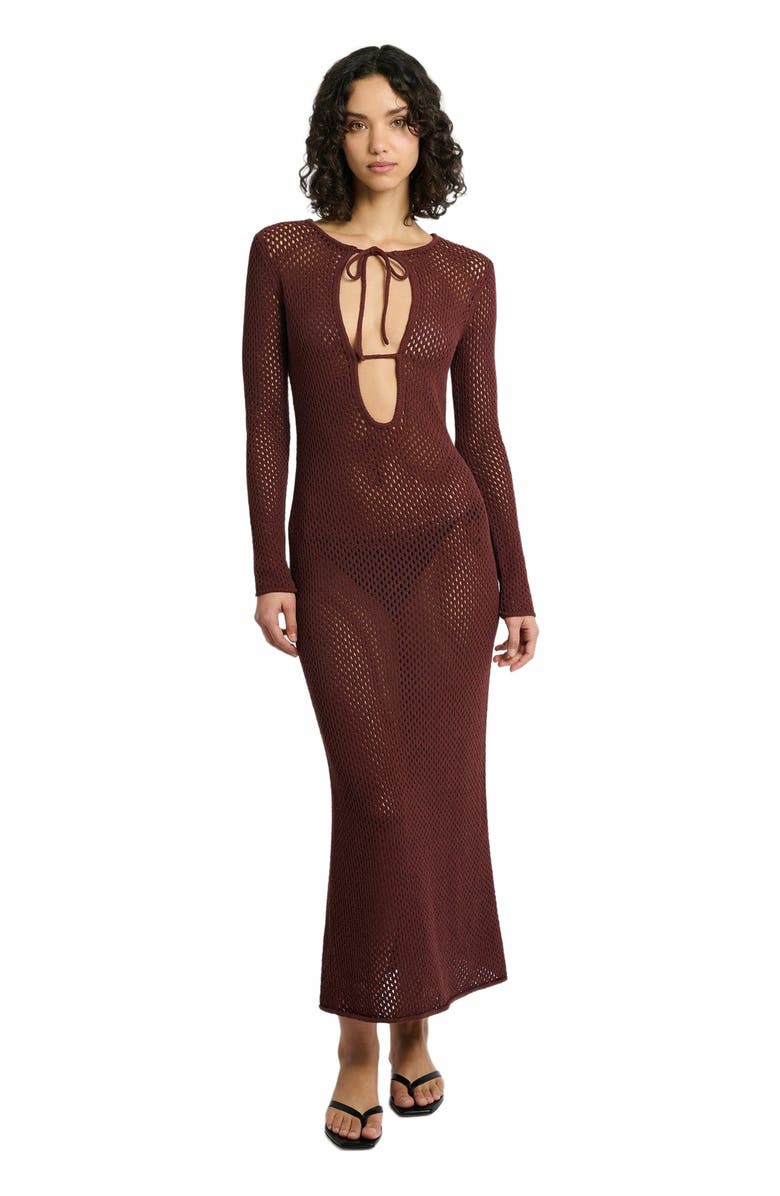 Onia Crochet Knit Cutout Maxi Dress, Main, color, Rum