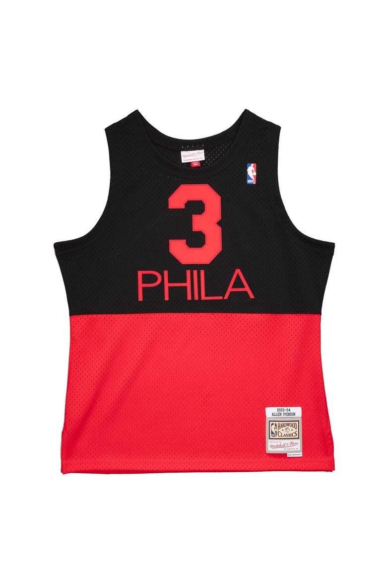 Men's Mitchell & Ness Allen Iverson Black Philadelphia 76ers 2003/04 Hardwood Classics Reload 2.0 Swingman Jersey, Alternate, color, Black