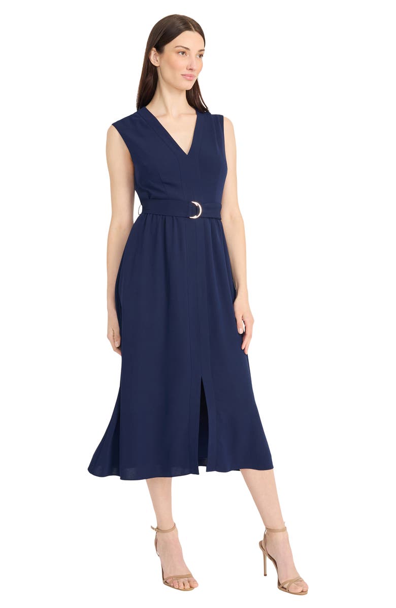 Maggy London Sleeveless Belted Midi Dress, Alternate, color, Navy Blazer