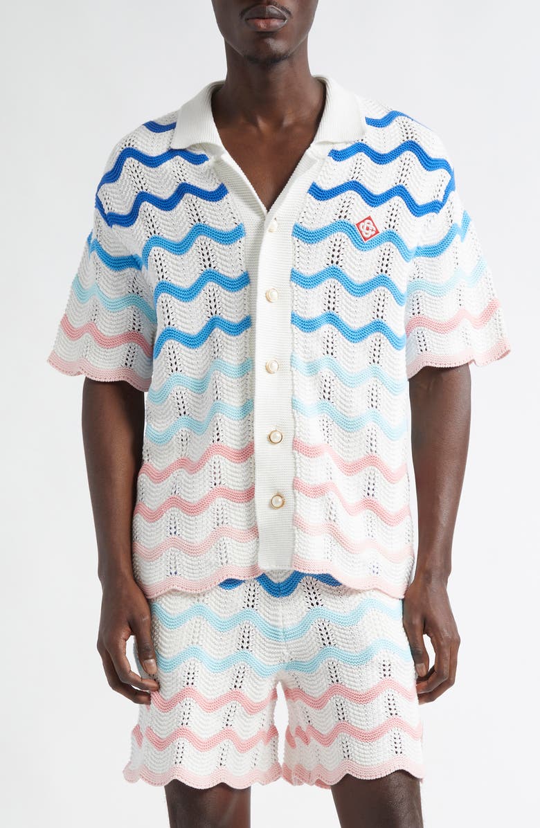 Casablanca Gradient Wave Crochet Camp Shirt, Main, color, Multi