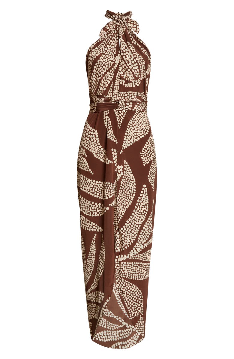 Johanna Ortiz Beat of Drums Leaf Print Silk Long Halter Top, Alternate, color,