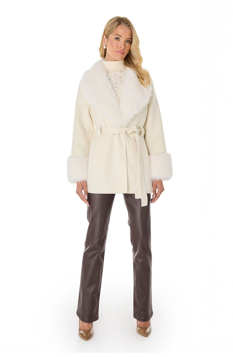 The Noli Shop Isabel Faux Fur Trim Coat, Alternate, color, White