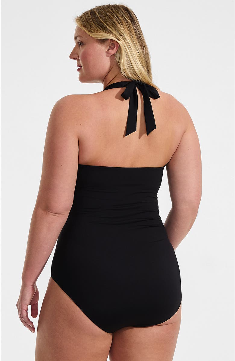 Lands' End Plus Size Knot Twist Halter One Piece, Alternate, color, Black