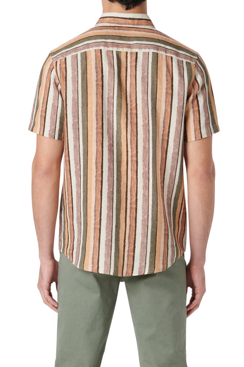 Orson Stripe Short Sleeve Linen Button-Up Shirt, Alternate, color, COPPER