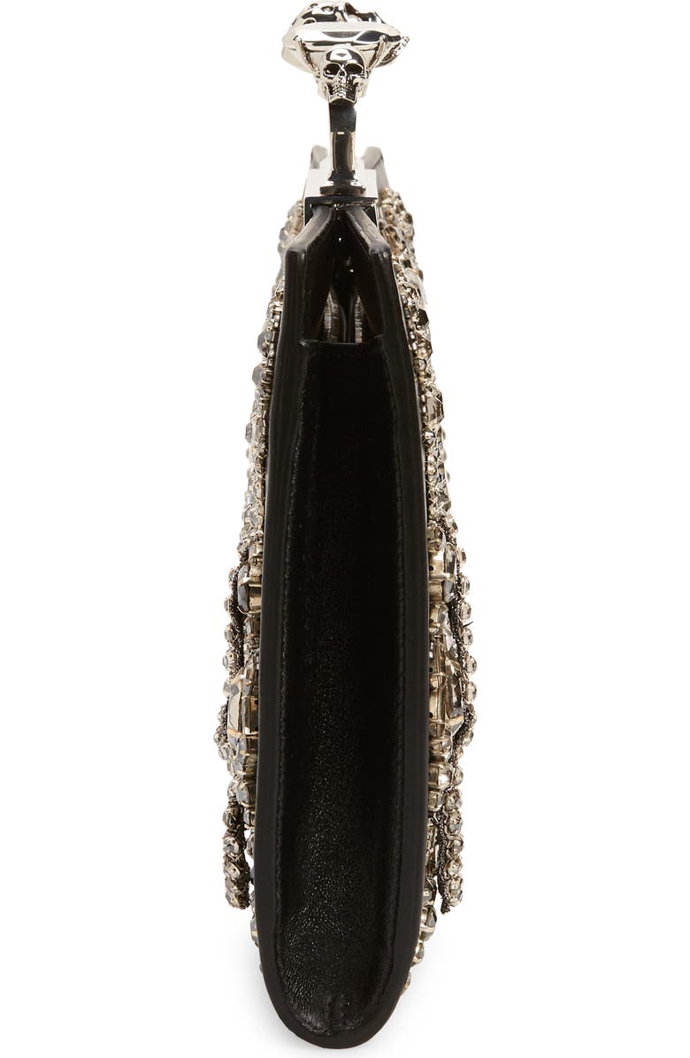 McQueen Crystal Embellished Four-Ring Flat Pouch Clutch, Alternate, color,