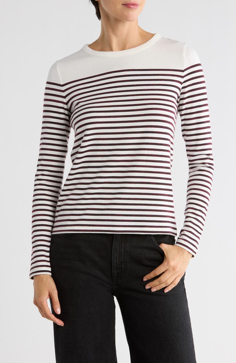 ELIE ELIE TAHARI Stripe Long Sleeve Knit Top, Main, color, Berry/ Ivory