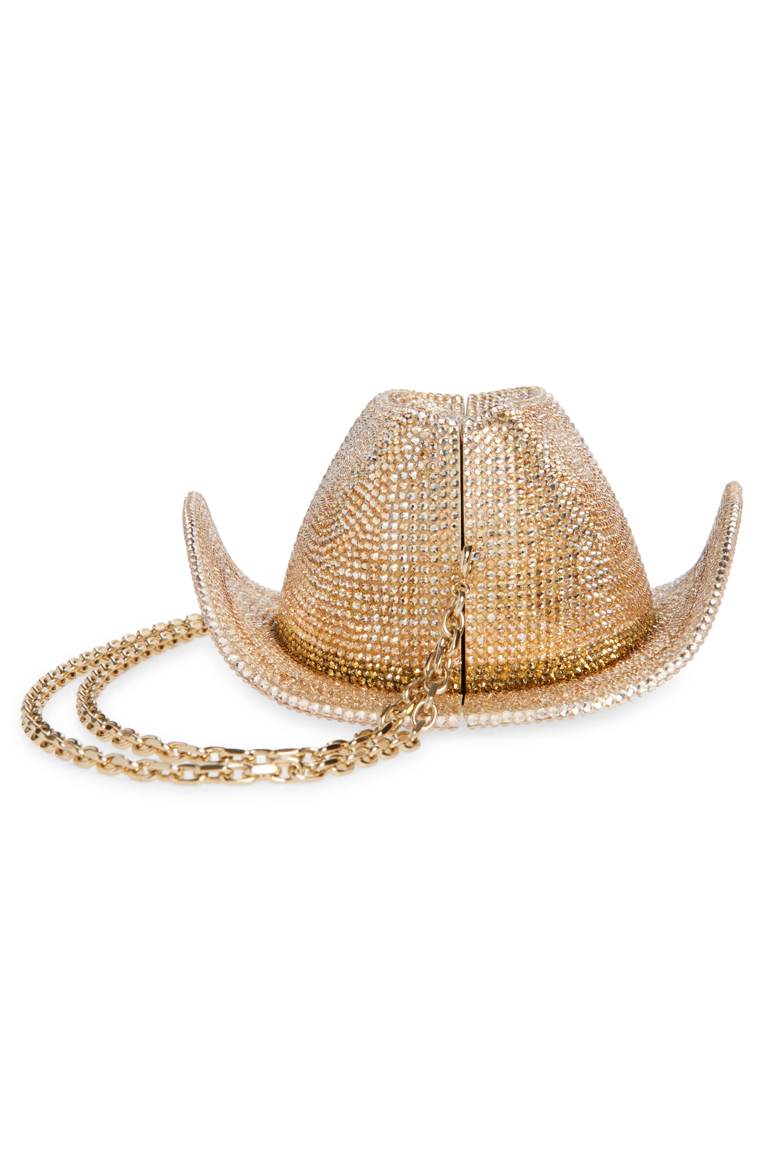 JUDITH LEIBER COUTURE Cowboy Hat Crystal Embellished Clutch, Alternate, color, Silver Prosecco Mult