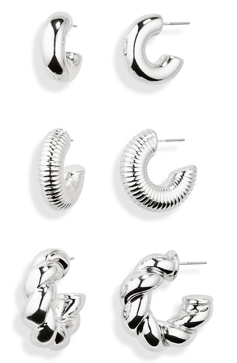 3-Pack Twisted Chunky Hoop Earrings