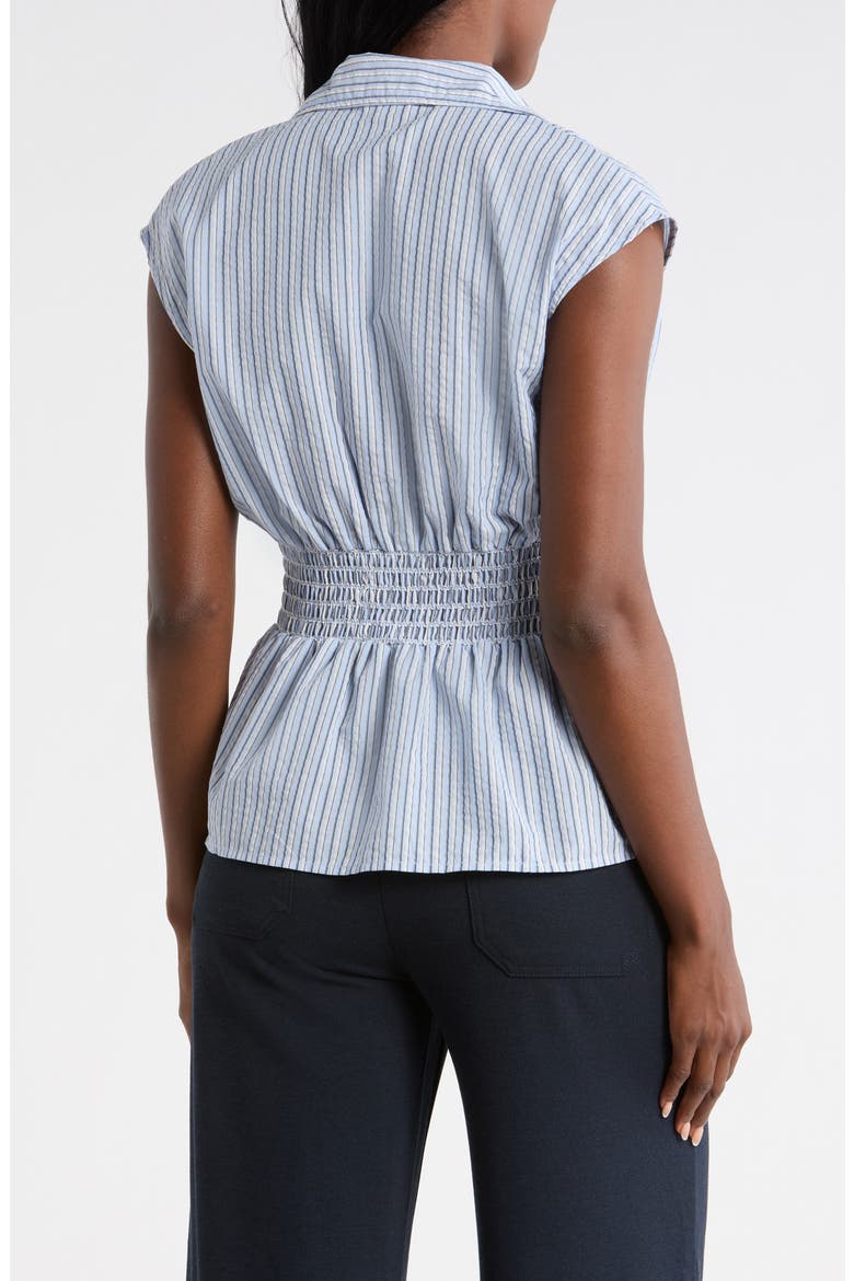 Pinstripe Pleated Sleeveless Shirt, Alternate, color, BLUE/ NAVY SHADOW STRIPE