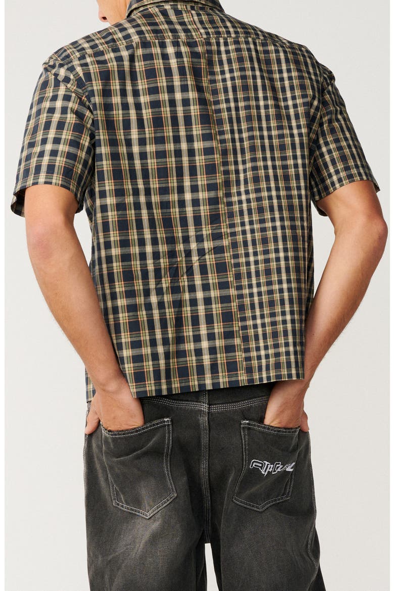 Archive Mix Up Check Short Sleeve Cotton Button-Up Shirt, Alternate, color, DARK NAVY