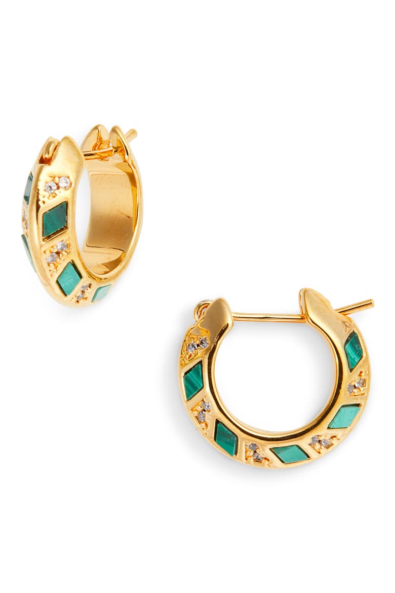 Zimmemorabilia Hoop Earrings, Main, color, GOLD/ GREEN