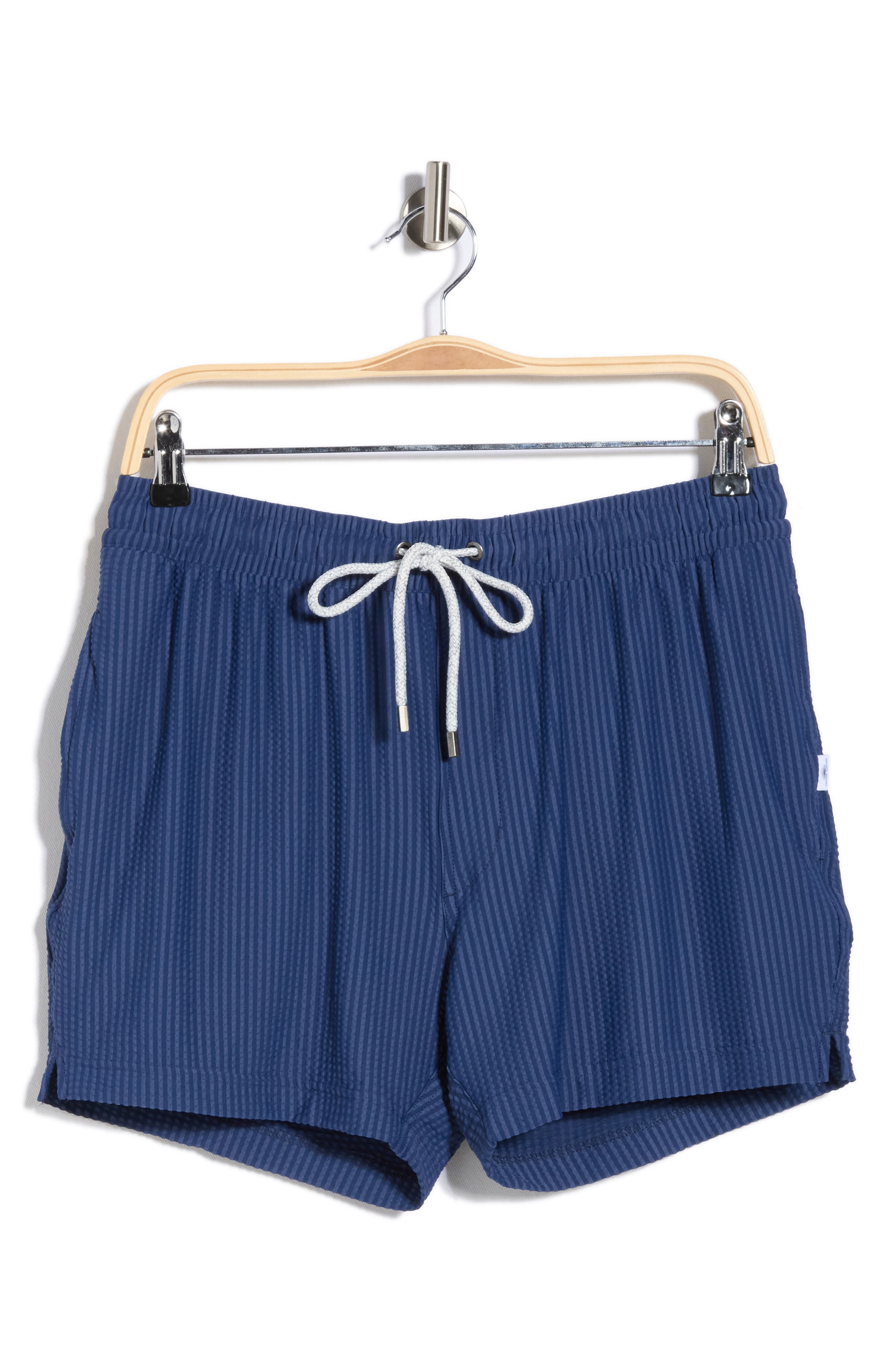 Vintage Summer Seersucker 4-Way Stretch Shortie Swim Trunks