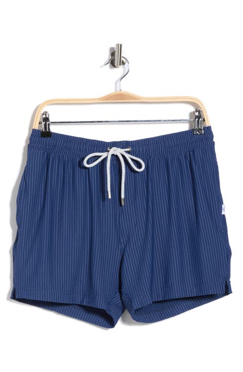Seersucker 4-Way Stretch Shortie Swim Trunks