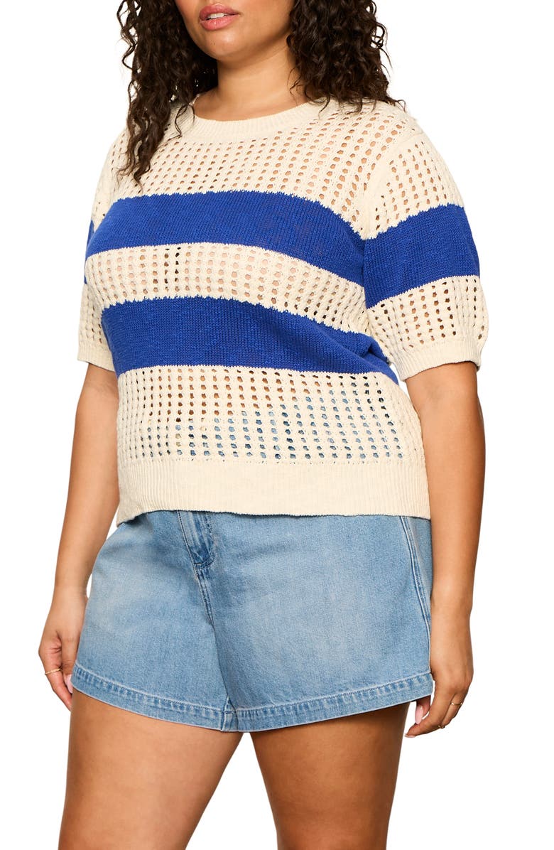 Sanctuary Beachside Stripe Open Stitch Sweater Tank, Alternate, color, Blue/ Collagen