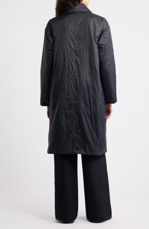 Eileen Fisher High Collar Padded Longline Coat In Black