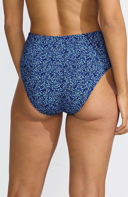 Lands' End Chlorine Resistant Smoothing Control High Waisted Bikini Bottoms In Navy/cloud Blue Ditsy Lilies