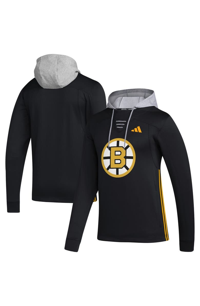 adidas Men's adidas Black Boston Bruins Refresh Skate Lace AEROREADY Pullover Hoodie, Main, color, 