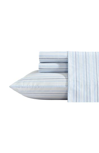 Nautica Camp Stripe 200 Thread Count Sheet Set In Lt-pastel Blue