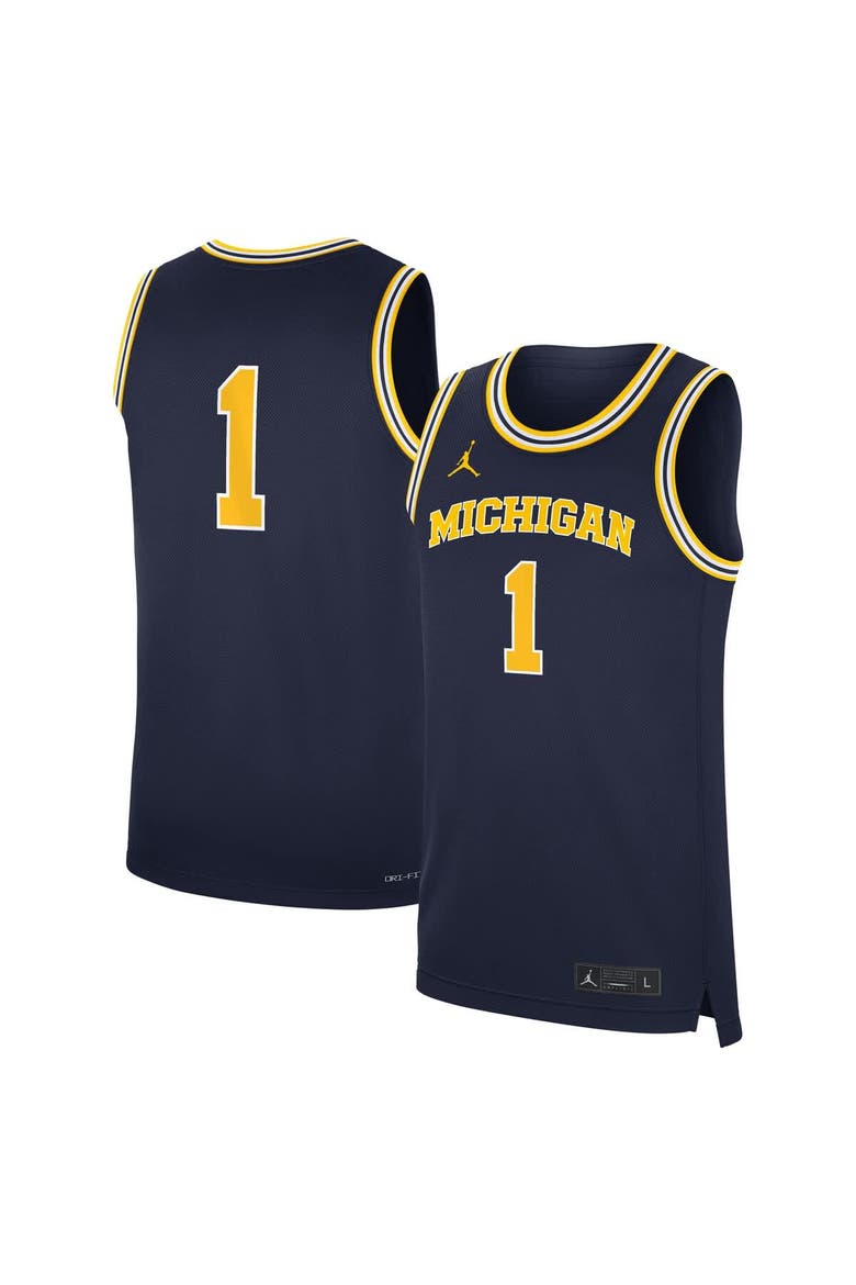 Men's Jordan Brand Navy Michigan Wolverines Road Replica Basketball Jersey, Main, color, Navy