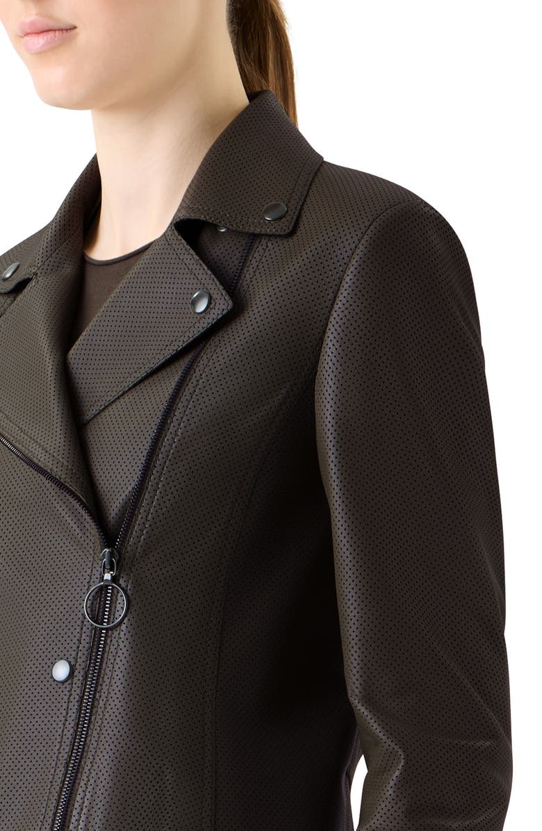 Akris punto Pin Dot Lambskin Leather Biker Jacket, Alternate, color, Bark