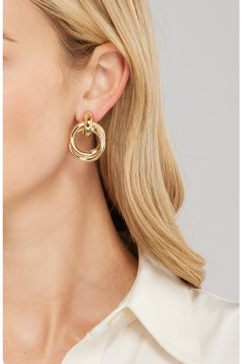 Double Ring Drop Earrings, Alternate, color, GOLD