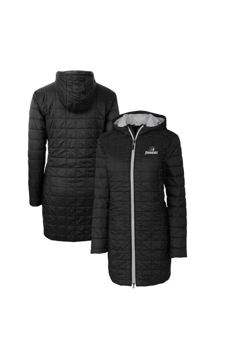 Women's Cutter & Buck Black Providence Friars Rainier Primaloft Eco Hooded Long Coat, Main, color, Black