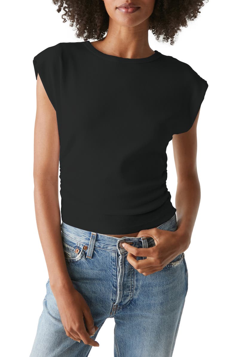 Michael Stars Joni Power Shoulder Rib Top, Main, color, Black