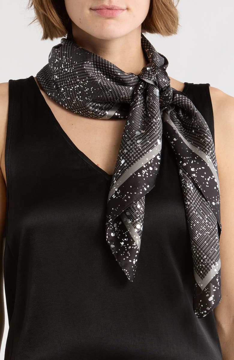 Steve Madden Powell Plaid Shine Square Scarf, Main, color, Black