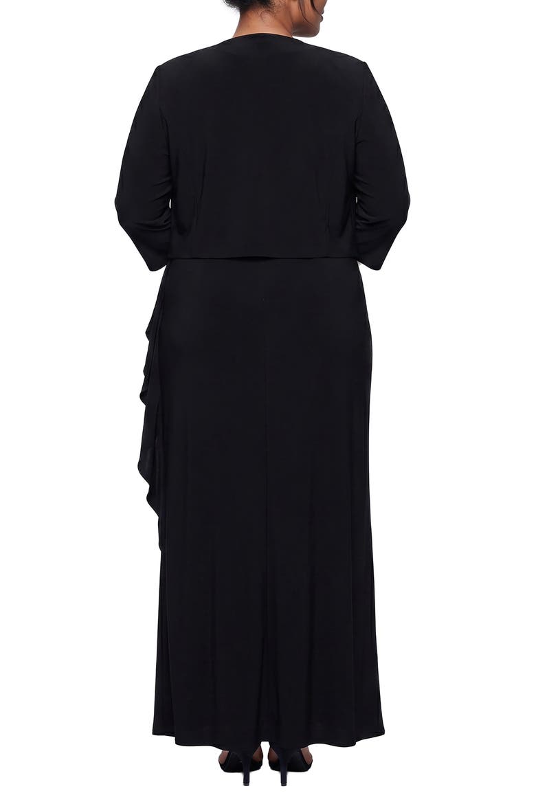 Empire Waist Matte Jersey Gown with Jacket, Alternate, color, BLACK