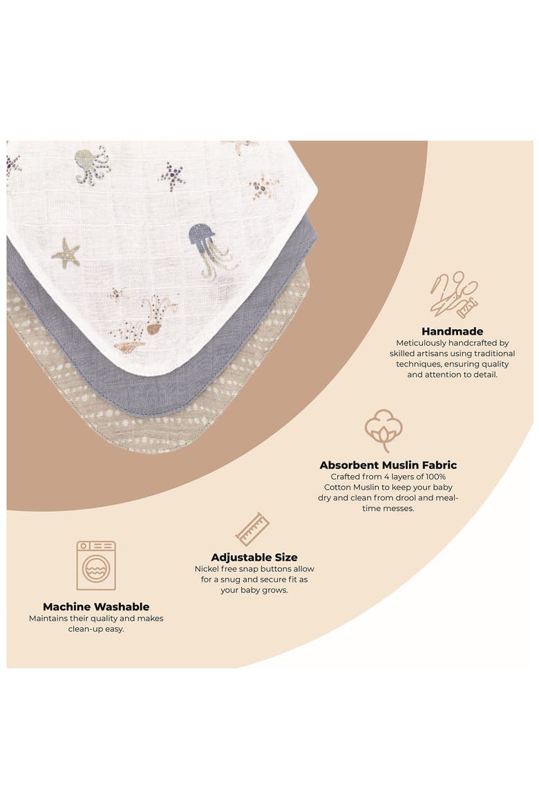3-Pack Cotton Muslin Bandana Baby Bibs, Alternate, color, BLUE