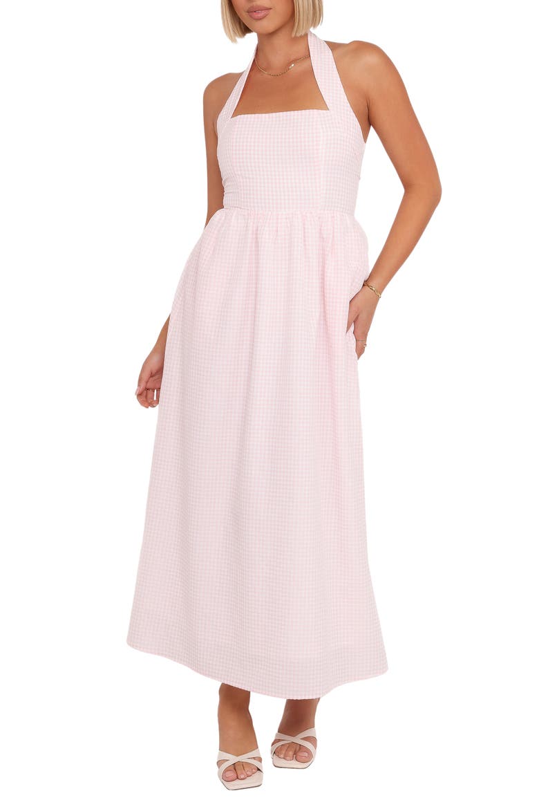 Margerie Halter Dress, Main, color, PINK GINGHAM
