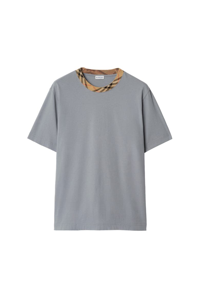 Check Trim Cotton T-shirt, Alternate, color, Forecast grey
