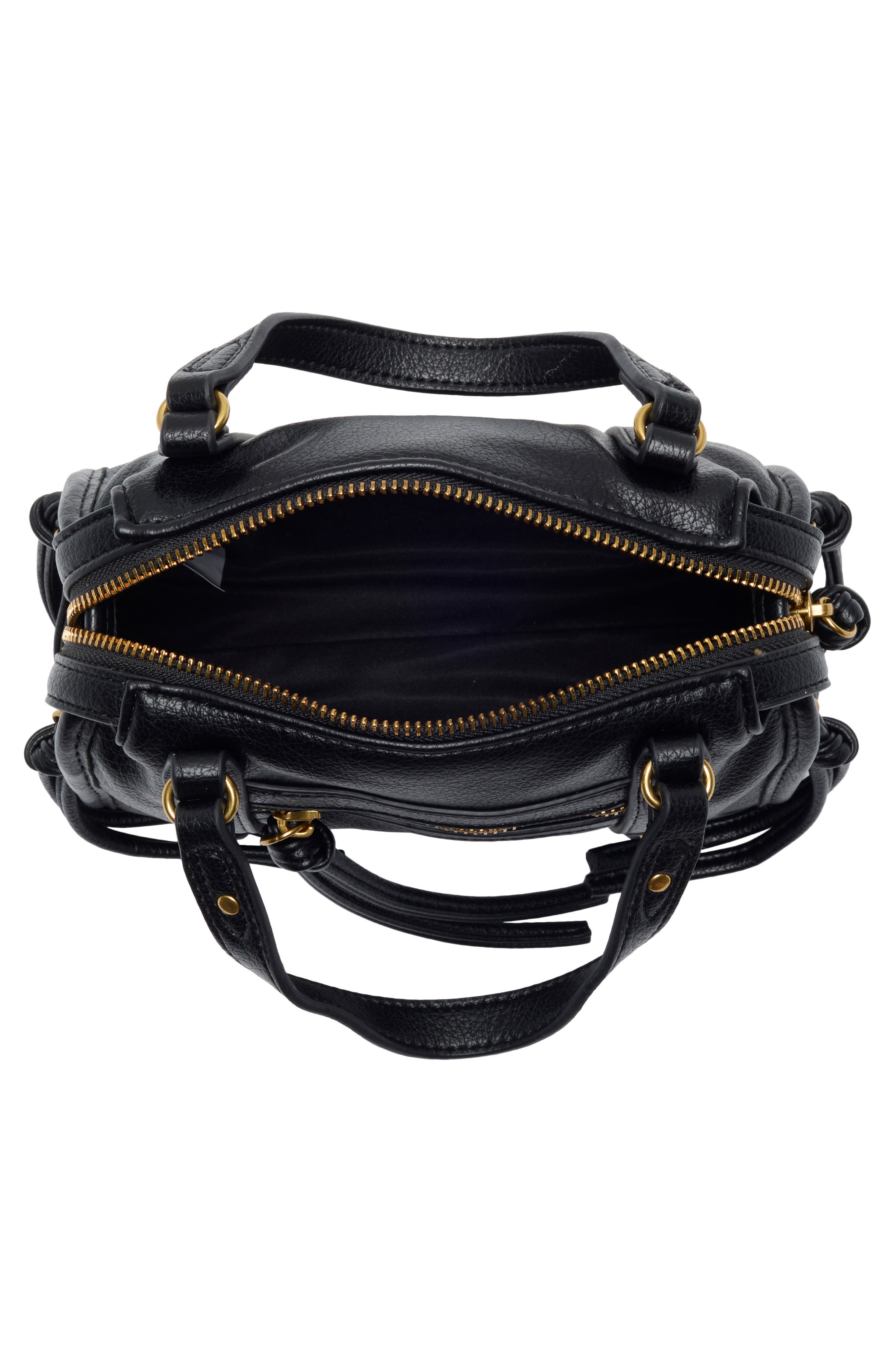 Textured Faux Leather Satchel Bag, Alternate, color, BLACK