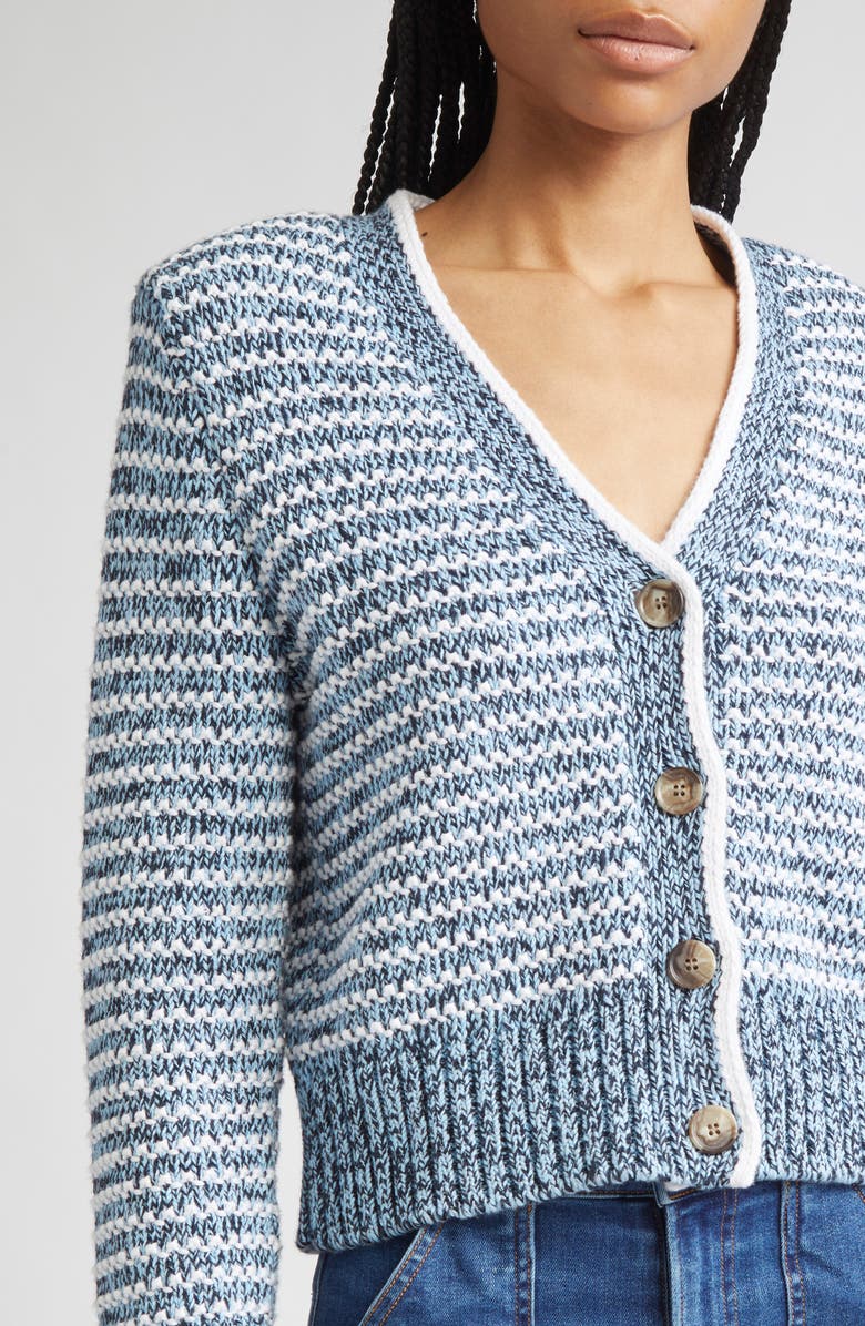 Veronica Beard Ansonia Stripe Cotton Cardigan, Alternate, color, Lake Mist Multi