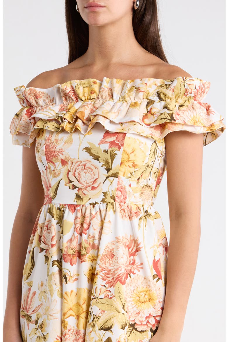 Zury Floral Jana Ruffle Maxi Dress, Alternate, color, CORAL-MULT