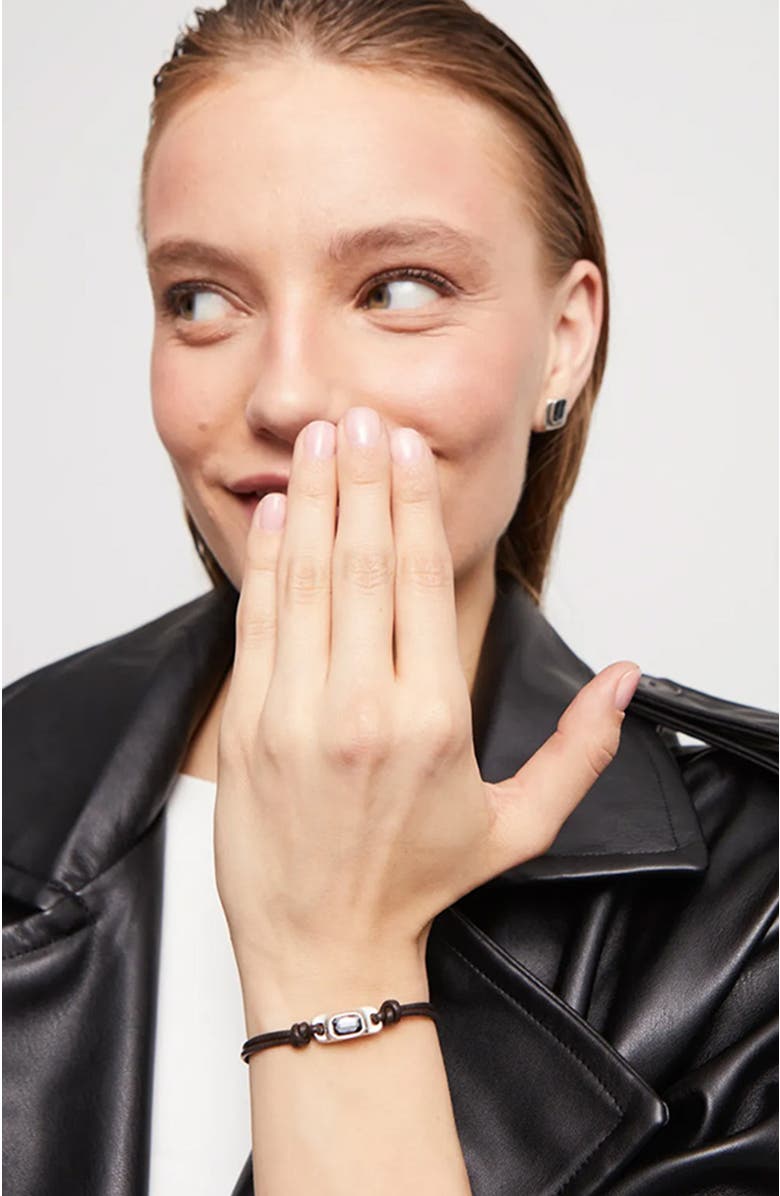 UNODE50 Leather Bracelet With A Gray Crystal, Alternate, color, Silver