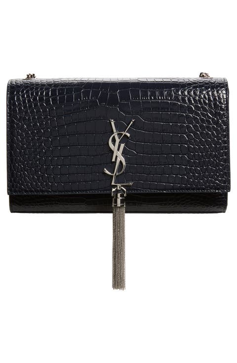 Medium Kate Tassel Croc Embossed Calfskin Leather Crossbody Bag