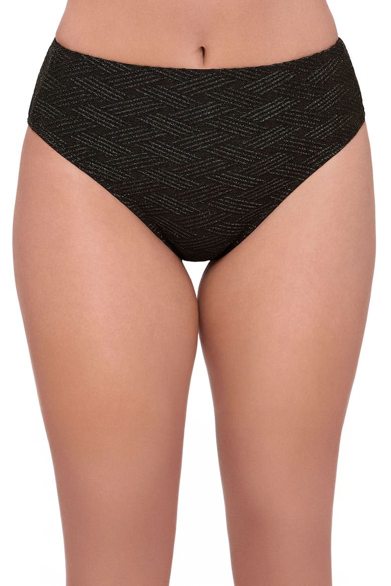 Smoothing and Sculpting Basket Weave High Leg High Rise Bikini Swimsuit Bottoms, Main, color, Onyx Black Basket Weave