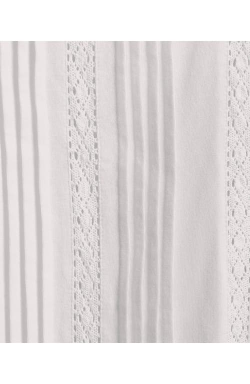 Lands' End Plus Size Lightweight Jersey Lace Mix Long Sleeve Pintuck Top In White