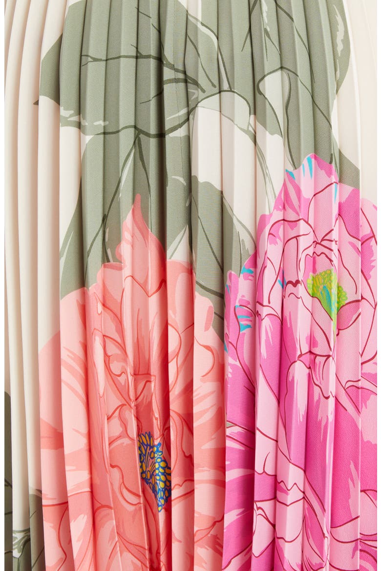 Marco Camellia Pleated Silk Crêpe de Chine Maxi Skirt, Alternate, color, AVORIO/ FUXIA