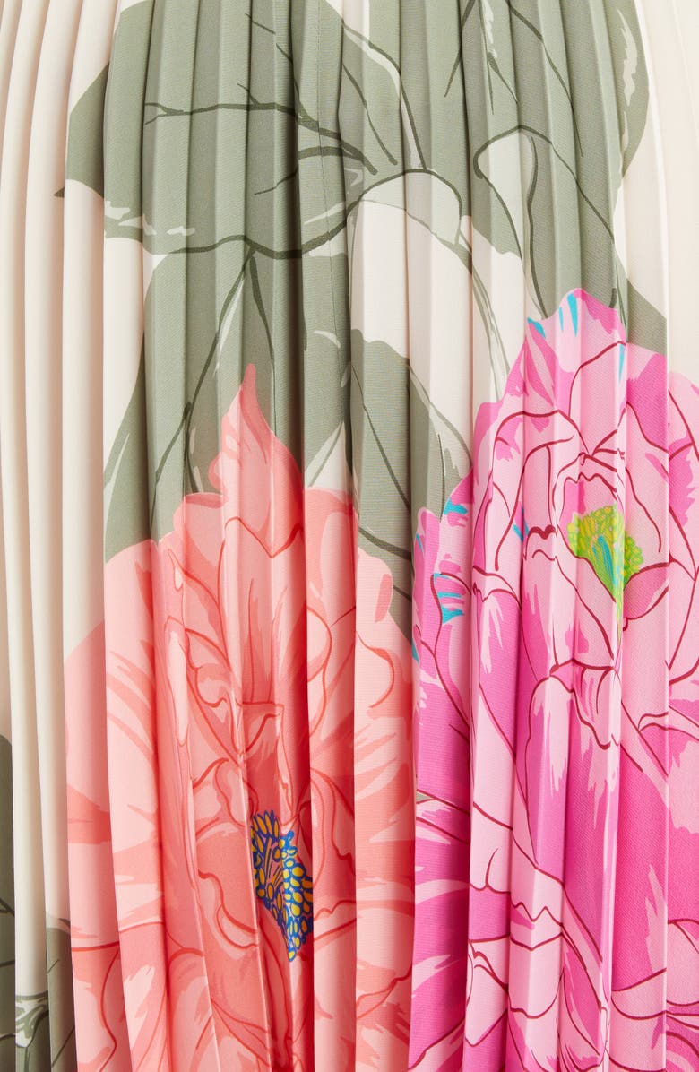 Valentino Marco Camellia Pleated Silk Crêpe de Chine Maxi Skirt, Alternate, color, 
