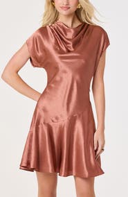 ASTR the Label Sherrer Cowl Neck Satin Dress