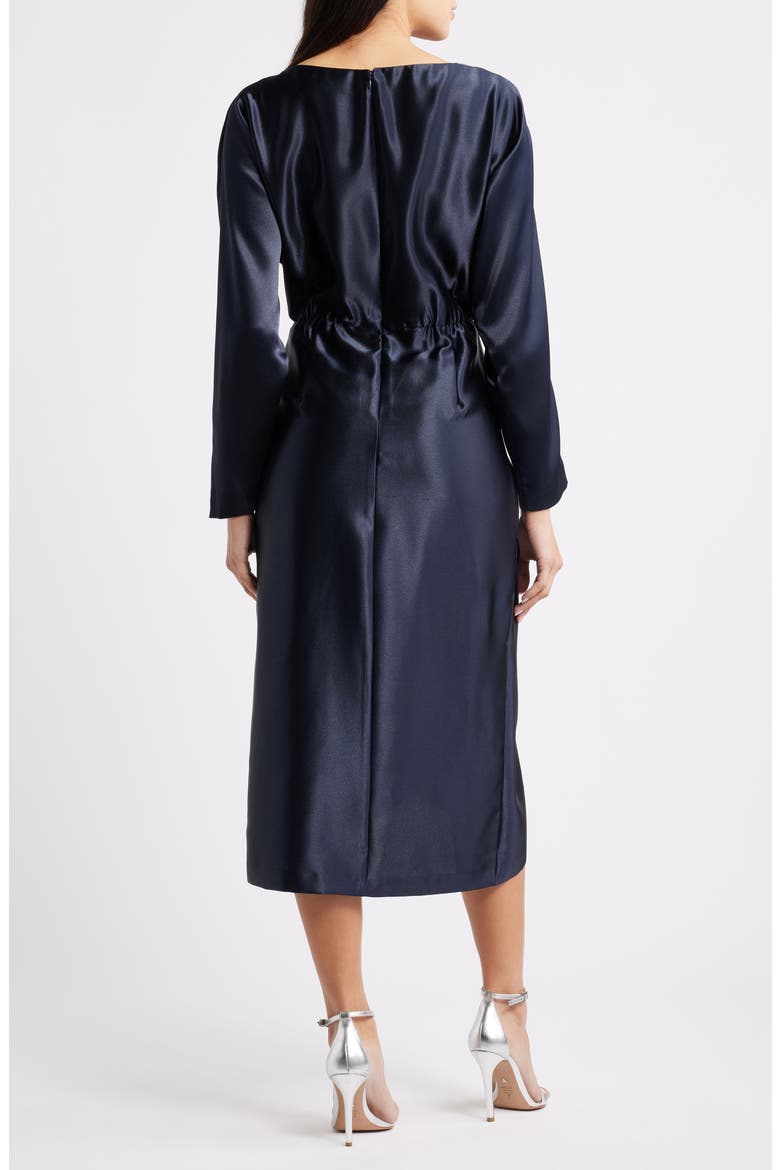 Long Sleeve Satin Cocktail Midi Dress, Alternate, color, NAVY