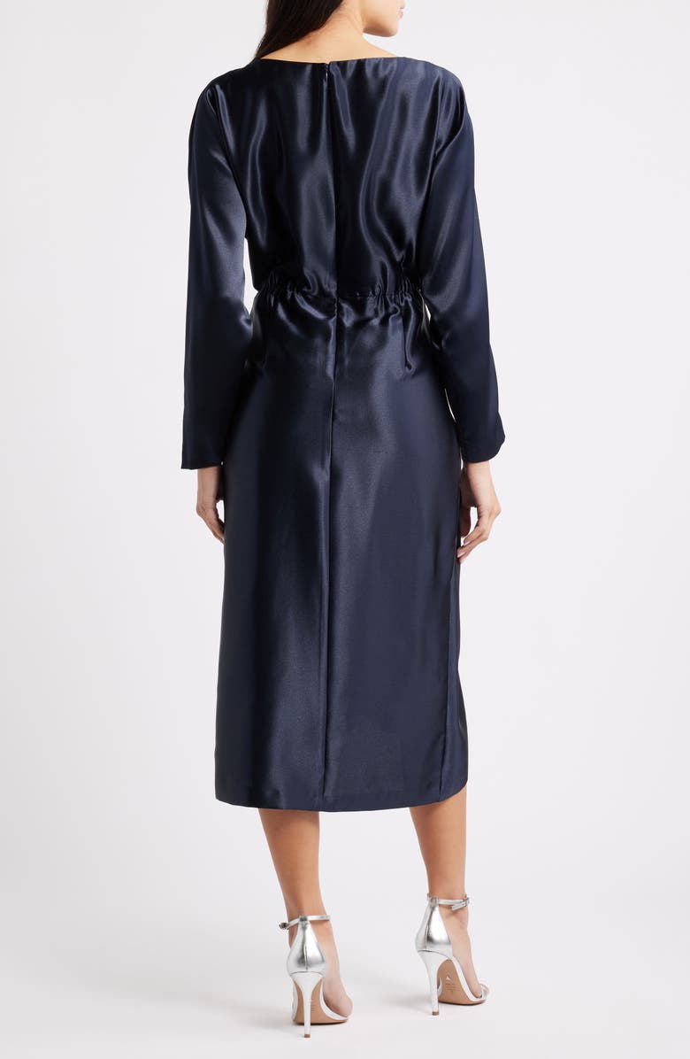 Julia Jordan Long Sleeve Satin Cocktail Midi Dress, Alternate, color, Navy