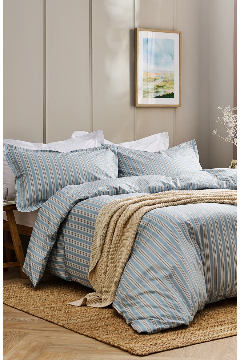 Calder Stripe Cotton Percale Duvet Cover Sets, Alternate, color, Blue
