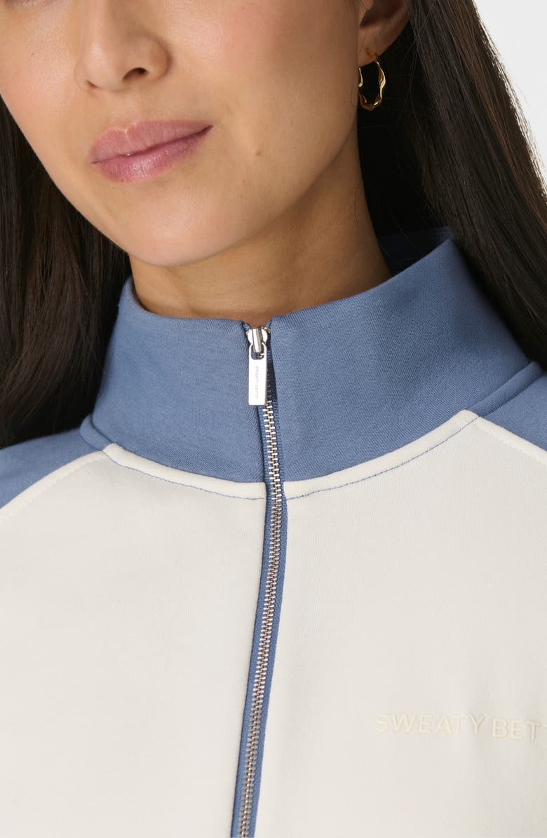 Sweaty Betty Revive Colorblock Half-Zip Cotton Blend Sweatshirt, Alternate, color, Luxe Blue